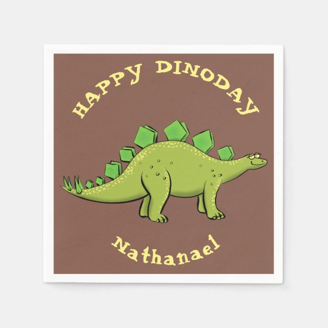 Funny grönt stegosaurus dinosaur tecknad pappersservett (Framsidan)