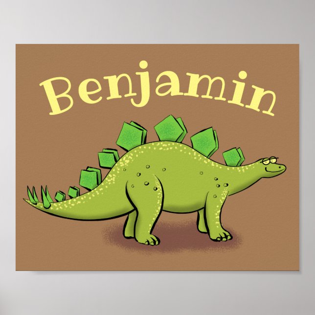 Funny grönt stegosaurus dinosaur tecknad poster (Framsidan)