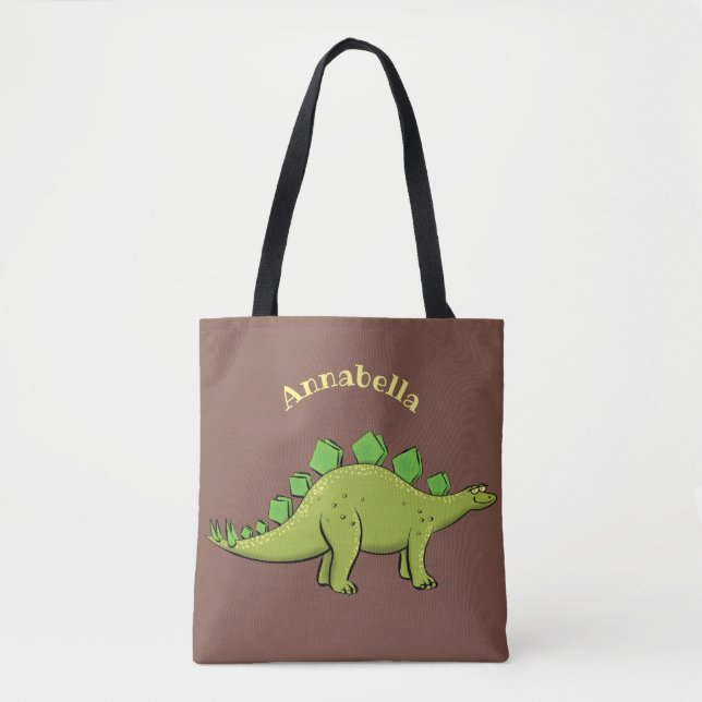 Funny grönt stegosaurus dinosaur tecknad tygkasse (Framsida)