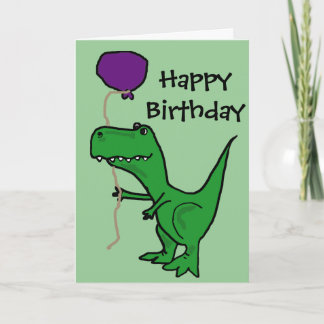 Funny Grönt Trex Dinosaur Holding Balloon Kort