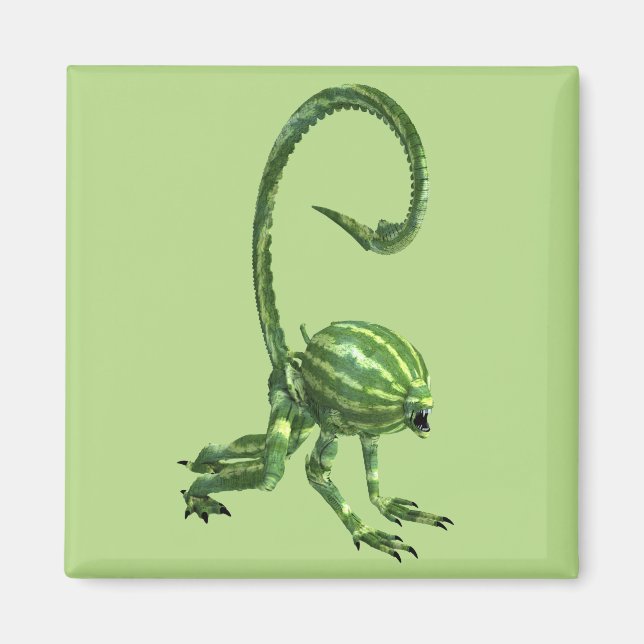 Funny Grönt Watermelon Alien Magnet (Framsidan)