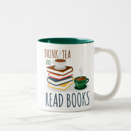 Funny Grönt White Mugg - Drink Tea och Bok