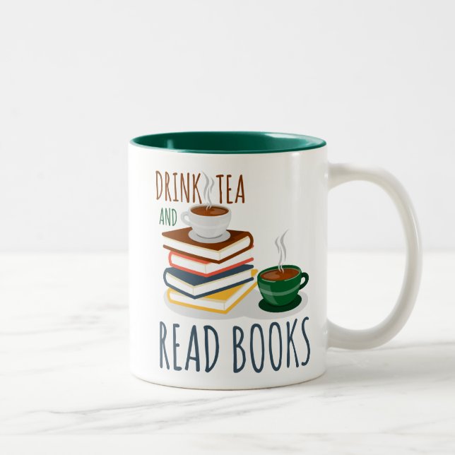 Funny Grönt White Mugg - Drink Tea och Bok (Höger)