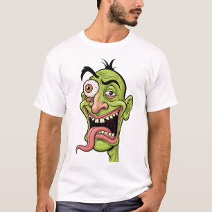Funny Grönt Zombie Caricature T-Shirt