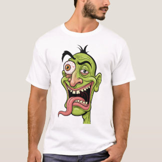 Funny Grönt Zombie Caricature T-Shirt