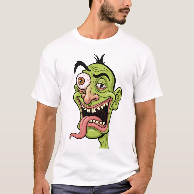 Funny Grönt Zombie Caricature T-Shirt (Framsida)