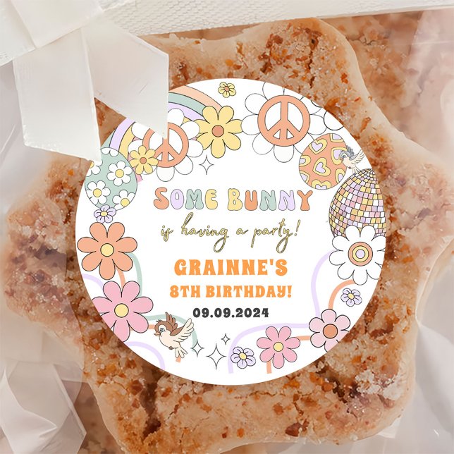 Funny Groovy Påsk Födelsedagsfest Runt Klistermärke (Skapare uppladdad)