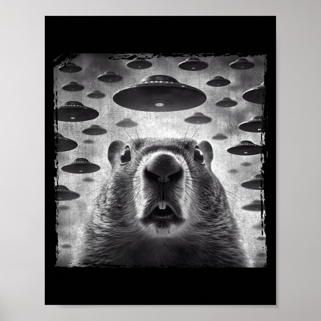 Funny Groundhog Selfie With Alien Ufos Groundhog D Poster (Framsidan)