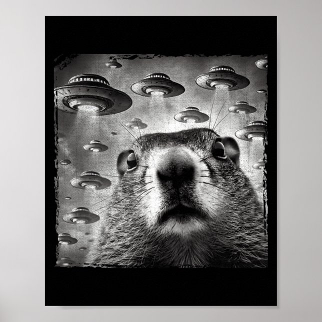 Funny Groundhog Selfie With Alien Ufos Groundhog D Poster (Framsidan)