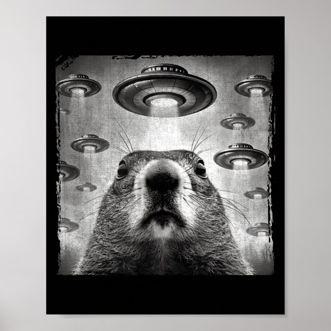 Funny Groundhog Selfie With Alien Ufos Groundhog D Poster (Framsidan)