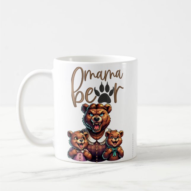 Funny Growling Mamma Bear Cute Unge Kaffemugg (Vänster)