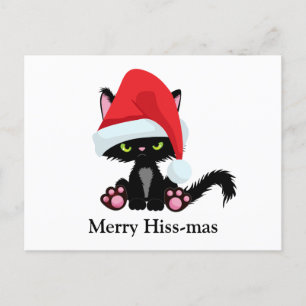 Funny Grumpy Black Cat-jul Helg Vykort