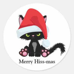 Funny Grumpy Black Cat-jul Runt Klistermärke