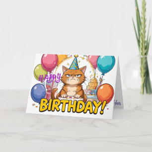 Funny Grumpy Cat Birthday Card - Tecknad Party Hum Kort