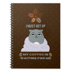 Funny Grumpy Cat Coffee Älskare på Brown Backgroun Anteckningsbok