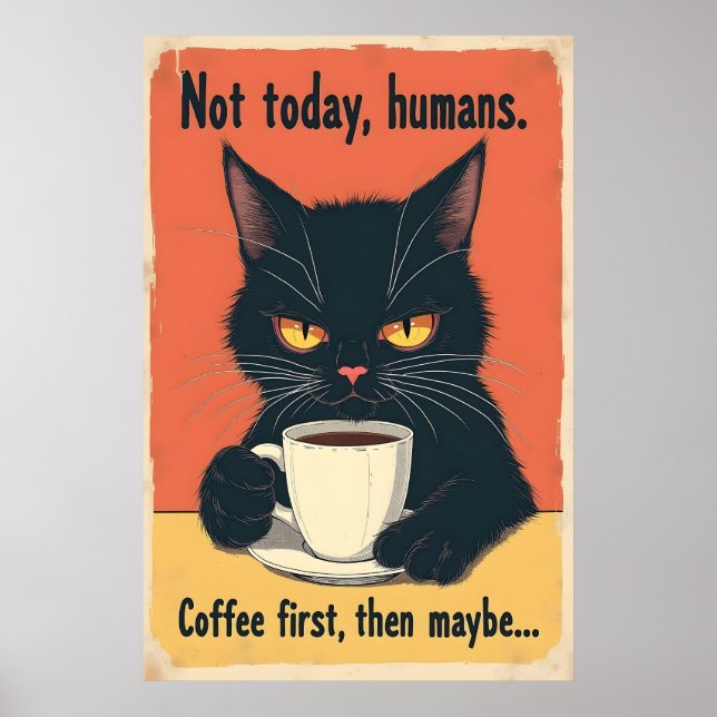 Funny Grumpy Cat Coffee Art Poster (Framsidan)