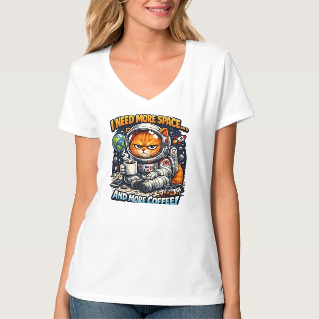  Funny Grumpy Cat, Need More Space And More Coffee T Shirt (Framsida)