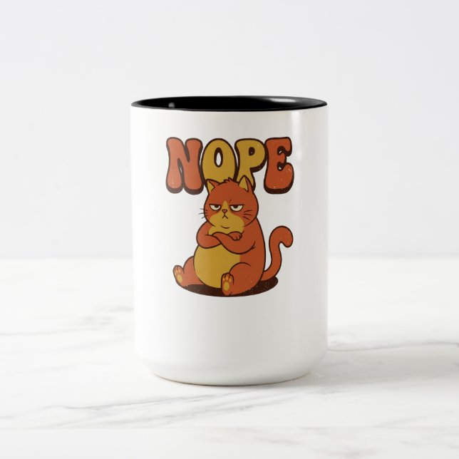 Funny Grumpy Cat "NOPE" Coffee Mug - Cat Lover Gif Två-Tonad Mugg (Center)