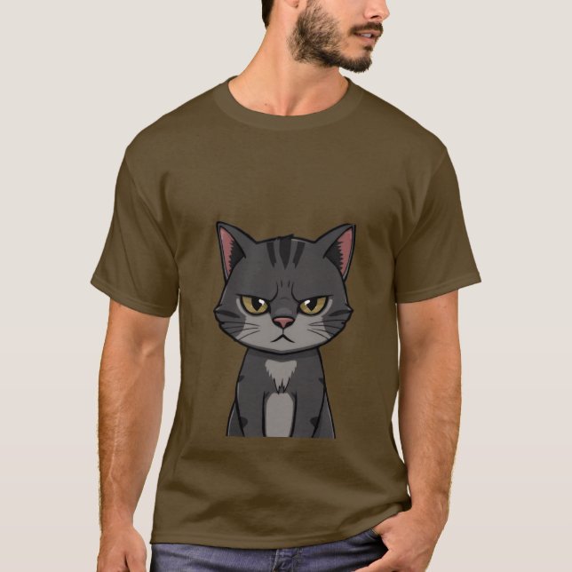 Funny Grumpy Charcoal Tabby Cat Sassy Stare 🐾😒 T Shirt (Framsida)