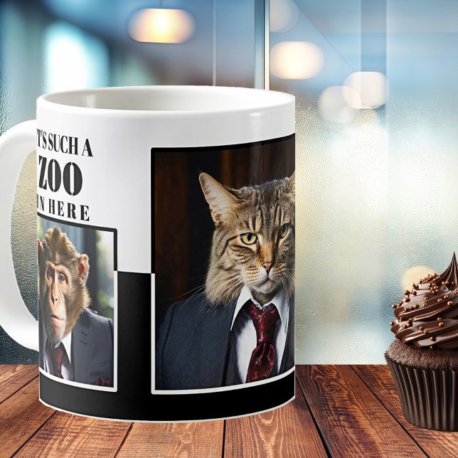 Funny Grumpy Chef Office Kaffemugg (Funny office mug featuring grumpy boss imagery with a cat and other animals - simple black and white)