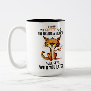 Funny Grumpy Coffee Cat Två-Tonad Mugg
