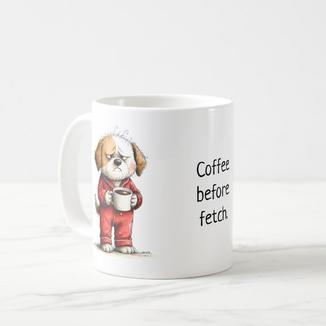 Funny Grumpy Dog - Coffee Before Fetch Kaffemugg (Framsida vänster)