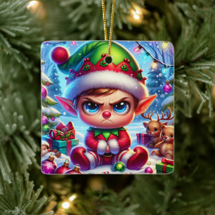 Funny Grumpy Elf jul Julgransprydnad Keramik