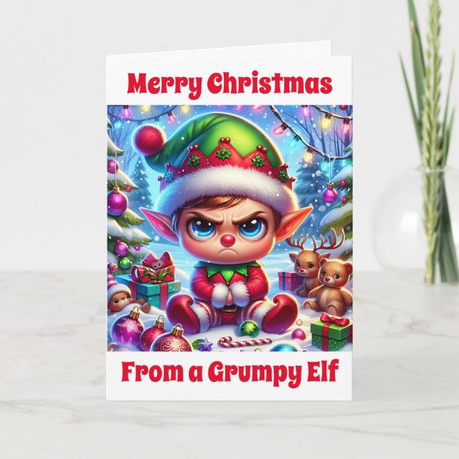 Funny Grumpy Elf jul | Önskar jag var med dig Kort (Framsida)