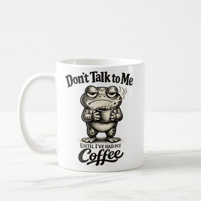 Funny Grumpy Frog Drinking Coffee Kaffemugg (Vänster)