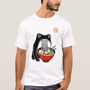 Funny Grumpy Frog Ramen Sumi-e Kawaii Bläck Painti T Shirt