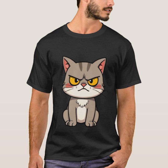 Funny Grumpy Grey Tabby Cat Serious Stare ✨🐾😠 T Shirt (Framsida)