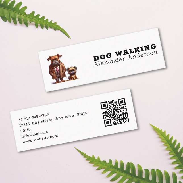 Funny Grumpy Hund Walking Pet Sitta QR-kod Mini Visitkort (Funny Grumpy Dog Walking Pet Sitting QR Code Mini Business Card)