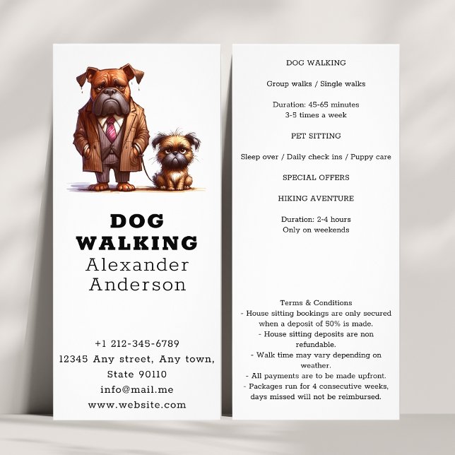 Funny Grumpy Hund Walking Pet Sitta Reklamkort (Funny Grumpy Dog Walking Pet Sitting rack card )