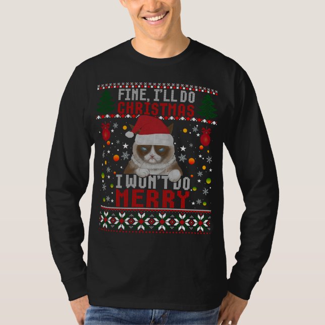 Funny Grumpy jul Cat Pun Joke Ugly Julafton Swea T Shirt (Framsida)