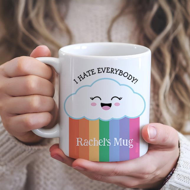 Funny Grumpy Kawaii Cloud och Rainbows Kaffemugg (Perfect mug for those days when caffeine is the only thing keeping you from snapping!)