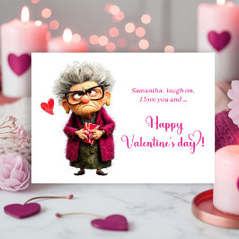 Funny Grumpy Lady In Hot Pink Valentine’s Day Card Julkort