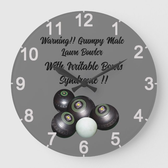 Funny Grumpy Male Gräsmatta Bowlareare, Wall Clock Stor Klocka (Framsida)