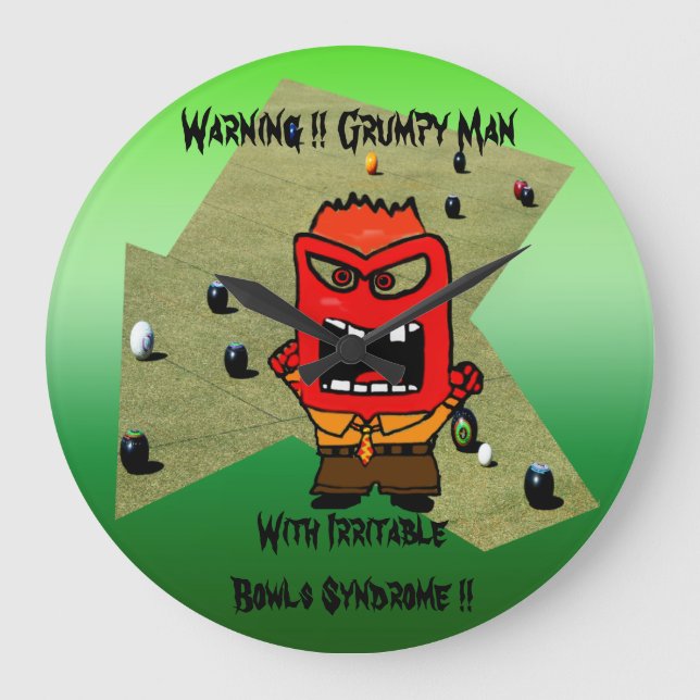 Funny Grumpy Man Gräsmatta Bowls Design Stor Klocka (Framsida)