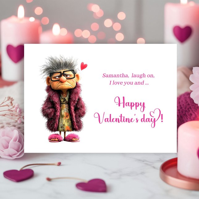 Funny Grumpy Old Lady Valentine Card in Hot Pink Julkort (Funny Grumpy Old Lady Valentine Card in Hot Pink)