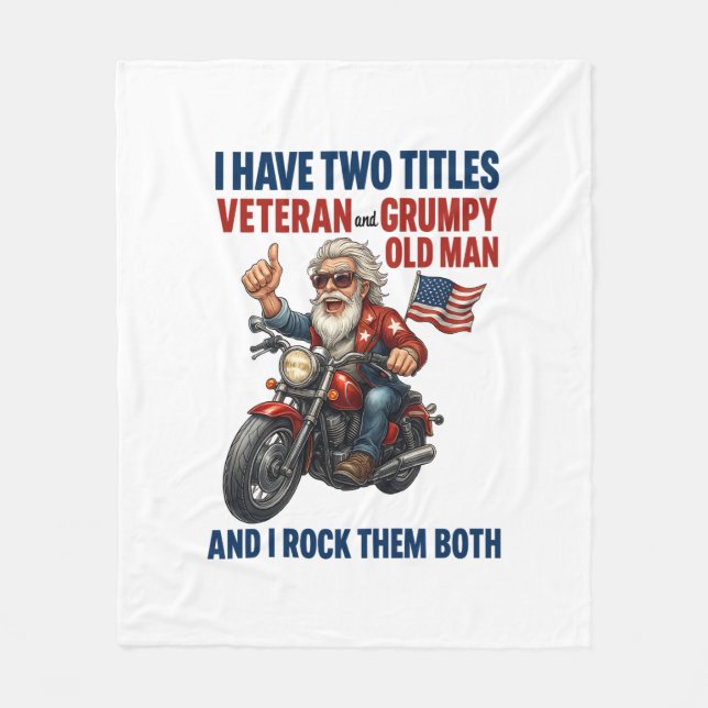 Funny Grumpy Old Man Veteran Motorcykel Fleecefilt (Framsidan)