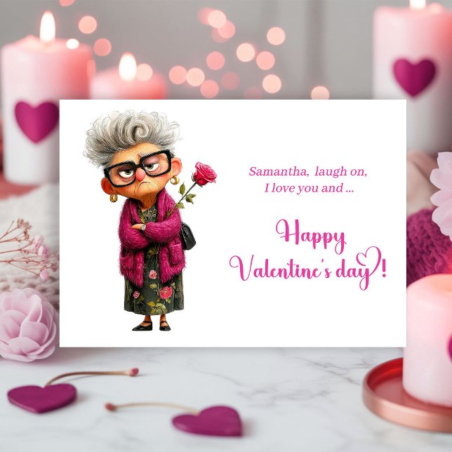 Funny Grumpy Old Woman Valentine Card Playful Julkort (Funny Grumpy Old Woman Valentine Card Playful)