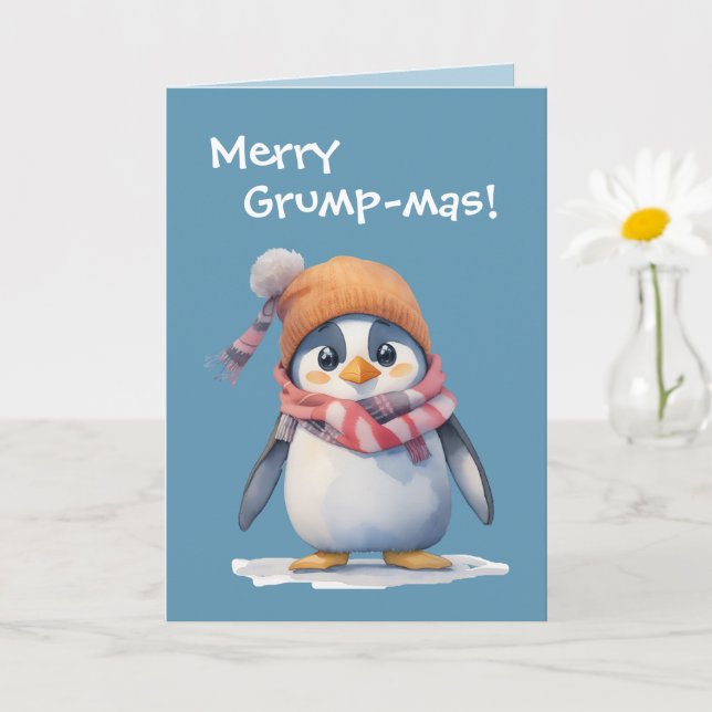 Funny Grumpy Penguin Grinch Helgdag jul Kort (Liten växt)