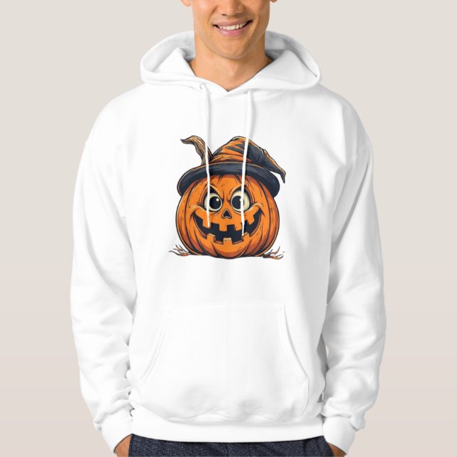 Funny Grumpy Pumpkin Halloween Design Hoodie (Framsida)