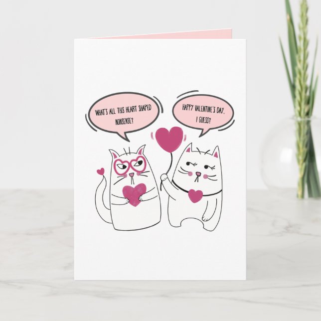 Funny Grumpy Sarcastic Valentines day Cat Couple Kort (Framsida)
