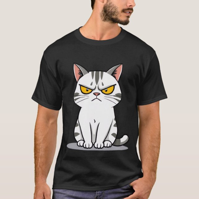 Funny Grumpy White Tabby Cat Staring  ✨🐾😠 T Shirt (Framsida)