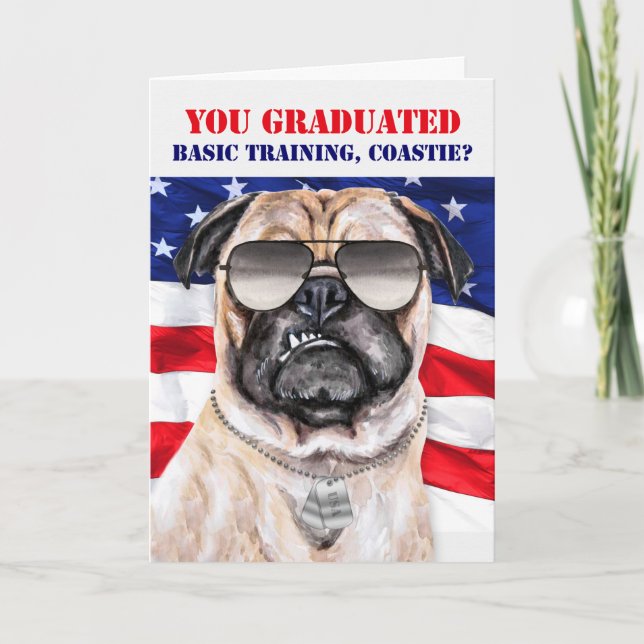 Funny grundutbildning Pug Hund Kusten Guard Studen Kort (Framsida)