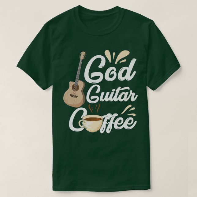 Funny Gud Guitar Coffee Preacher Christian Music P T Shirt (Design framsida)