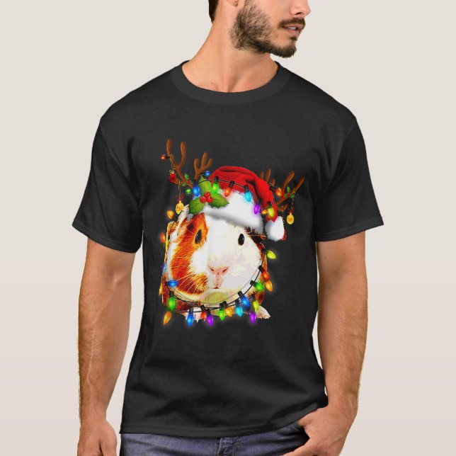 Funny Guinea G Christmas Reindeer Christmas Lights T Shirt (Framsida)