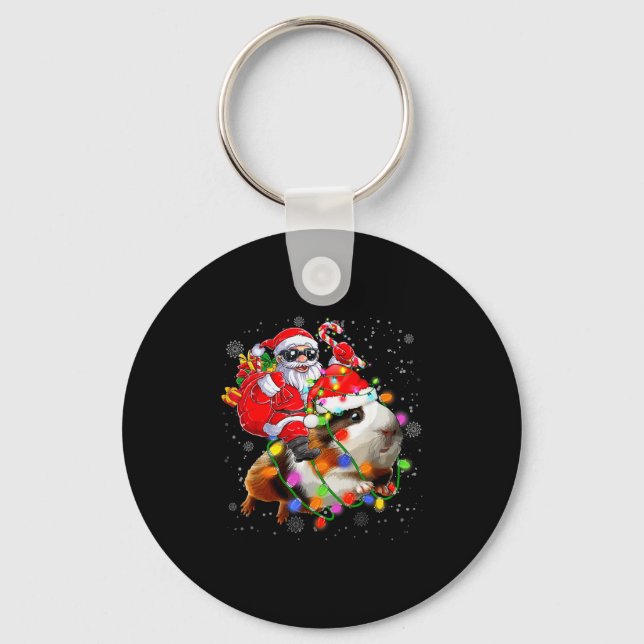 Funny Guinea G Christmas Santa Hat Xmas Lights  Nyckelring (Framsida)