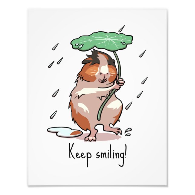 Funny Guinea Gris Behålla Smiling Rain Dancing Tec Fototryck (Framsidan)